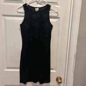 Finesse USA Vintage 90s Navy Blue Velvet Glitter Floral Mini Dress Small y2k